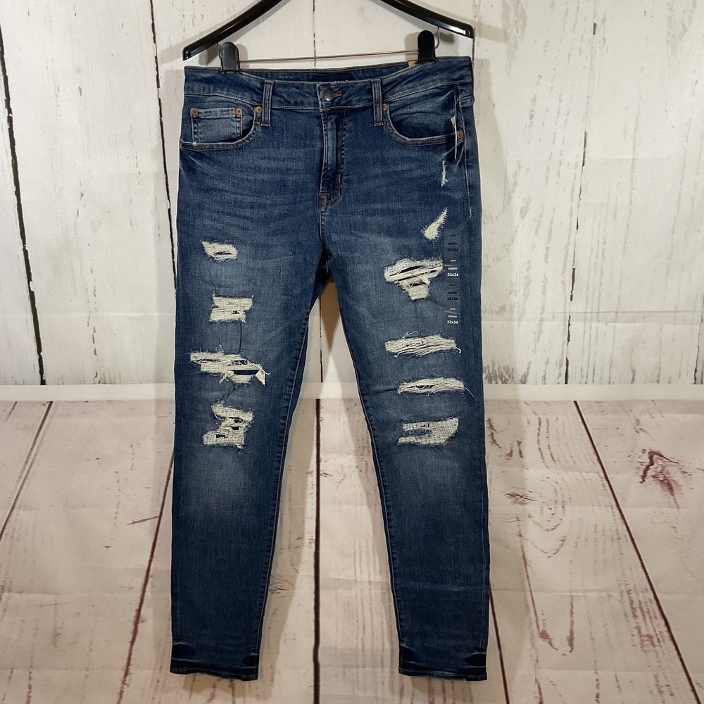 Aeropostale AERO Mens Skinny Jeans Distressed Blue Denim 33W‎ 34L Streetwear